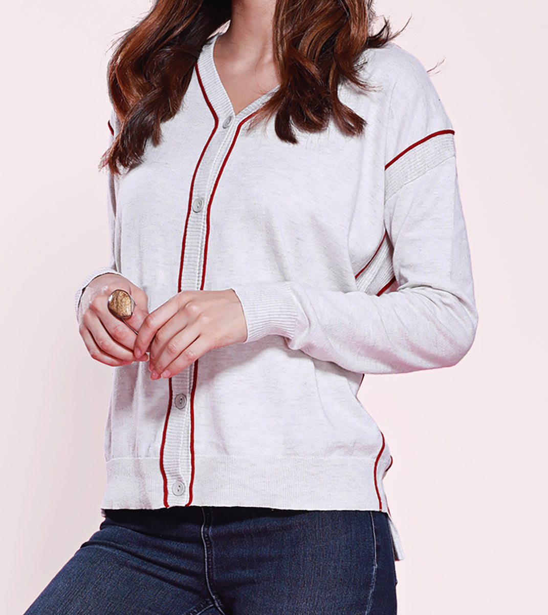 Baseball Style Silk & Cotton Cardigan