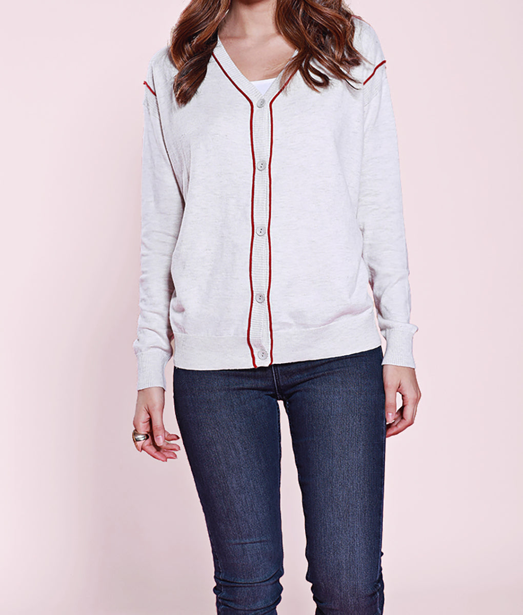 Baseball Style Silk & Cotton Cardigan