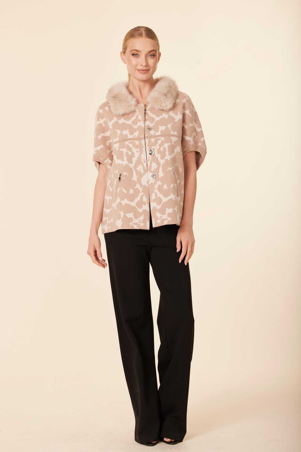 Animal Print Faux Fur Trimmed Cocoon Cardigan