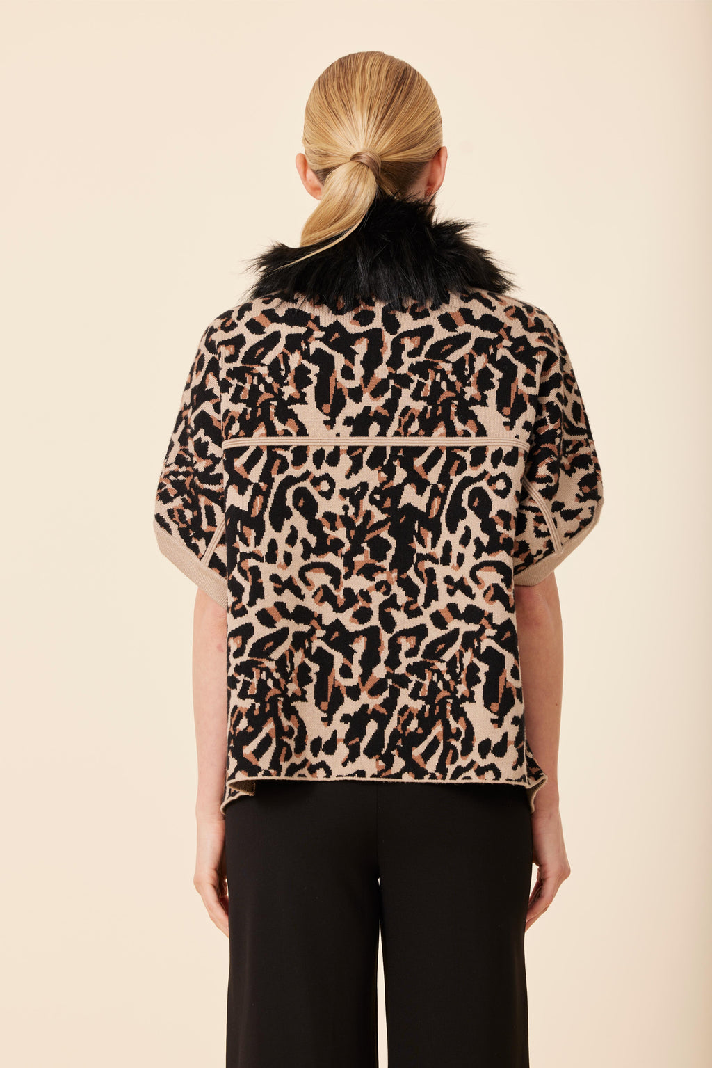 Animal Print Faux Fur Trimmed Cocoon Cardigan